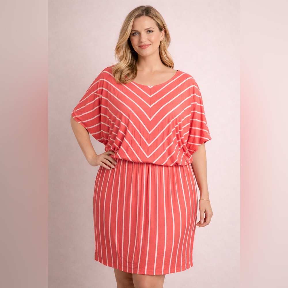 Ava & Viv- Pink and White Chevron Dress Size 2X